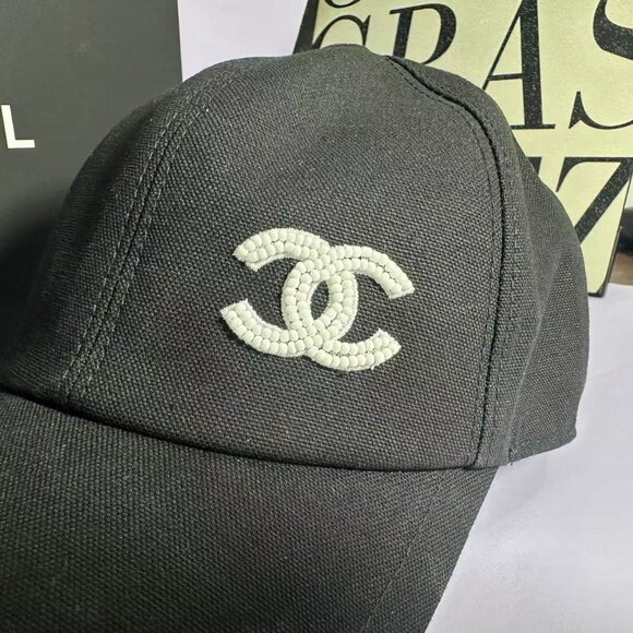CHANEL Black Cap with Silver Logo - Picture 2 of 8